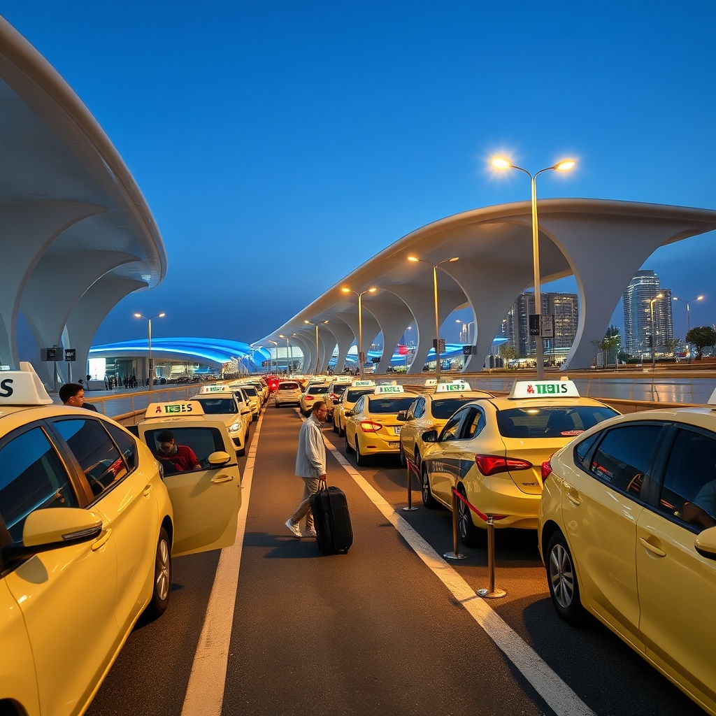 Travelers using taxi and ride services for Dubai airport to city transport options
