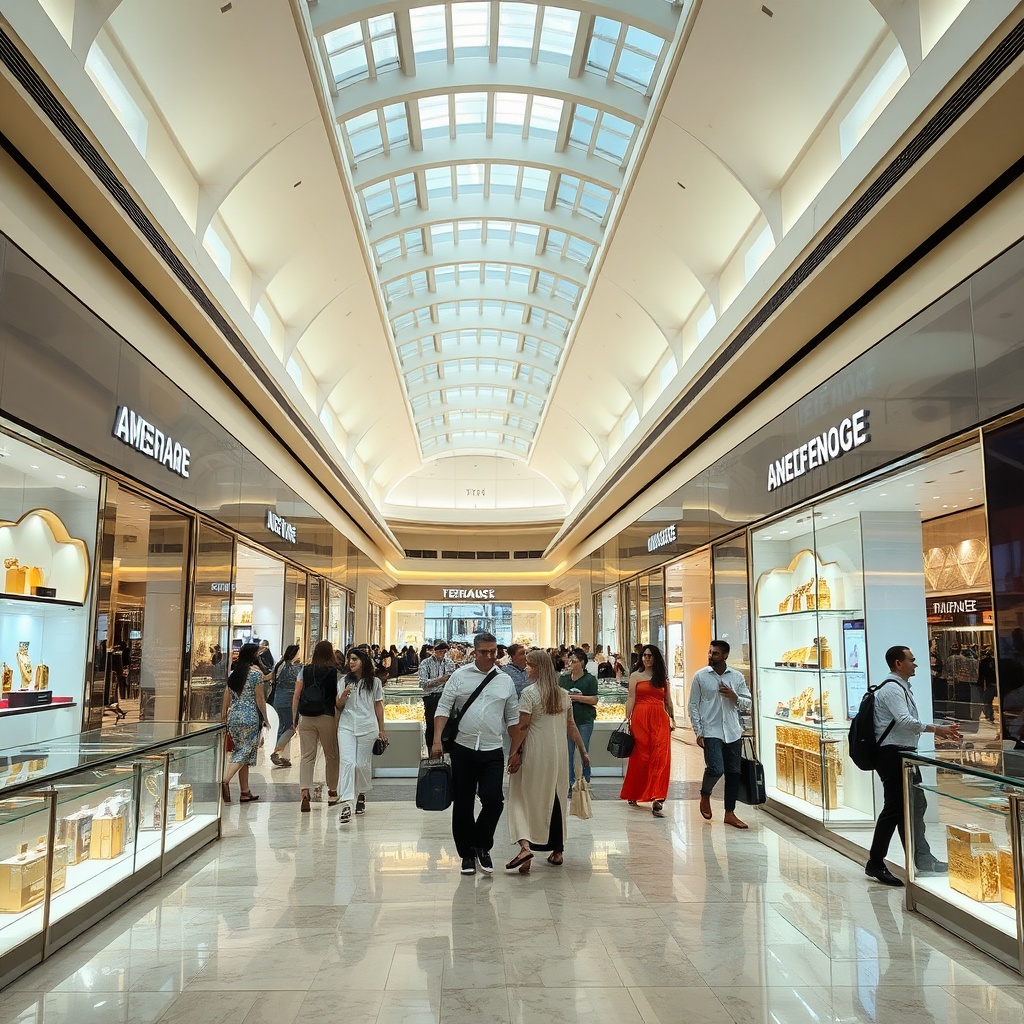 Luxurious Dubai Airport Souvenirs Shopping Guide featuring duty‑free boutiques with gold, perfumes and electronics in a bright terminal