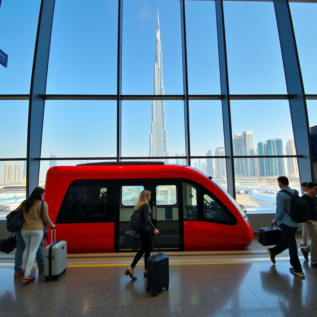 Dubai Airport layover guide highlighting the metro link that connects the airport to the Burj Khalifa and downtown attractions