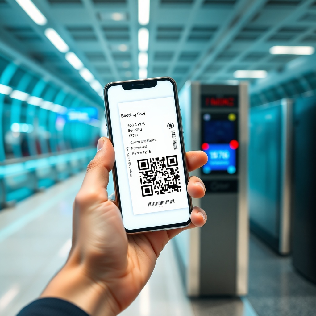Using a mobile app for a digital DXB airport check-in process and biometric verification.
