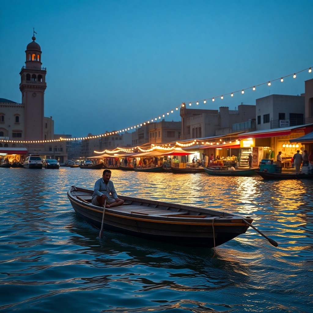 Traditional abra boat ride on Dubai Creek during cultural Dubai stopover tours exploring the old city.