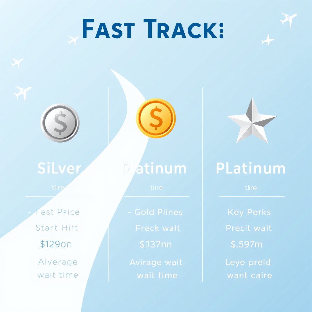 Dubai Airport Fast Track tier comparison infographic highlighting Silver, Gold, Platinum options