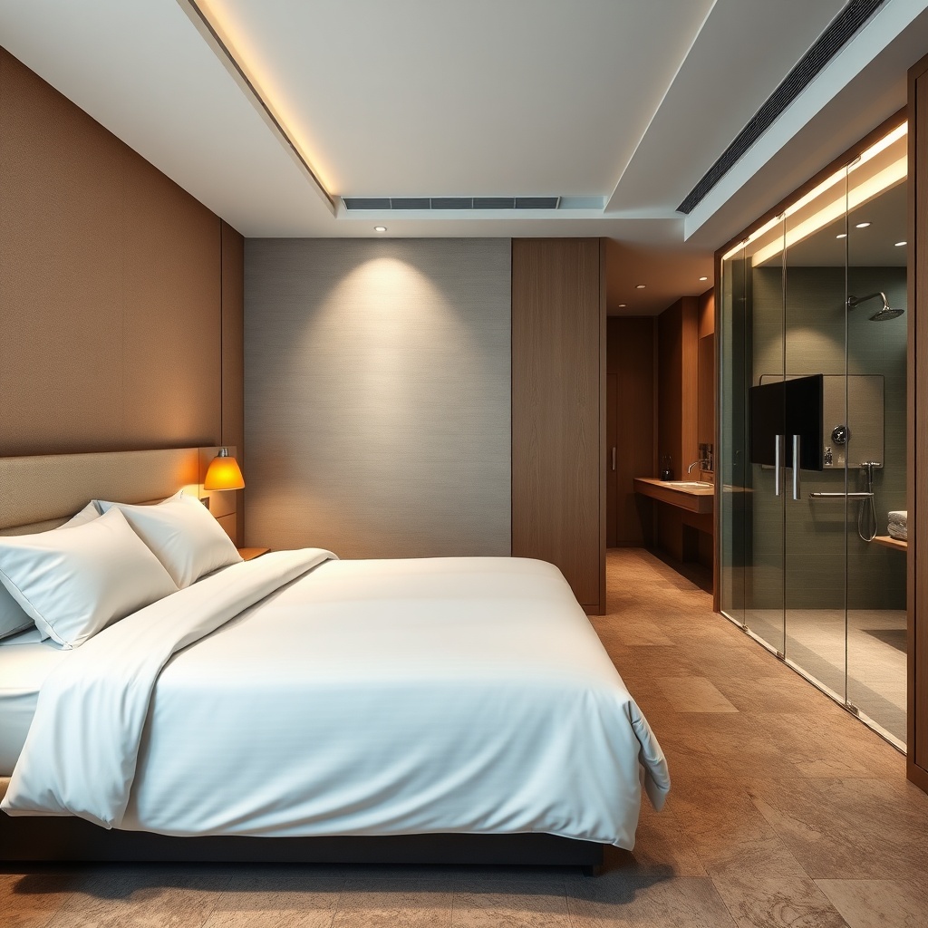 A serene DXB transit hotel room offering a private bed and shower for connecting passengers who need rest in the secure airport zone without clearing immigration.