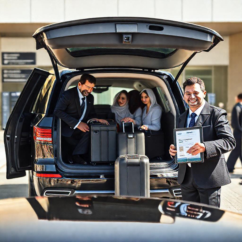 Reliable pre-booked DXB airport transfer service featuring professional chauffeur assistance for families and business travelers with luggage