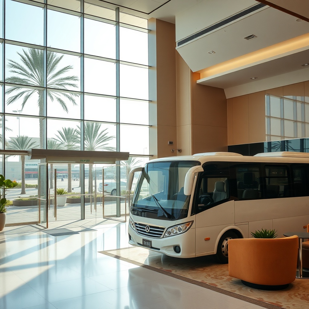 Dubai airport hotel lobby and shuttle service, offering convenient layover accommodation near DXB with free airport transfer