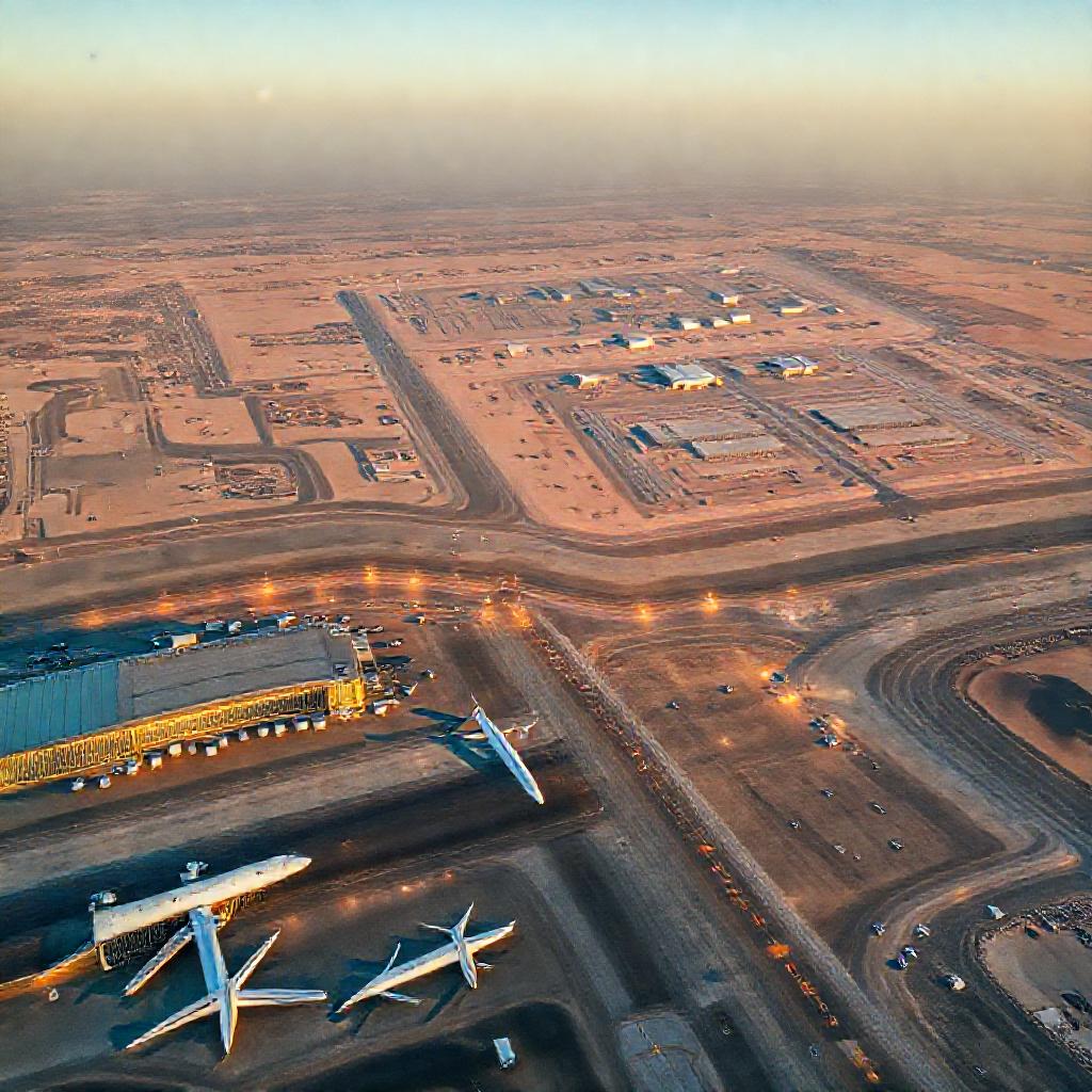 Aerial overview of Dubai International and Al Maktoum airports functioning simultaneously, visually addressing the question of Will DXB close for Al Maktoum by showcasing concurrent operations and gradual infrastructure development.