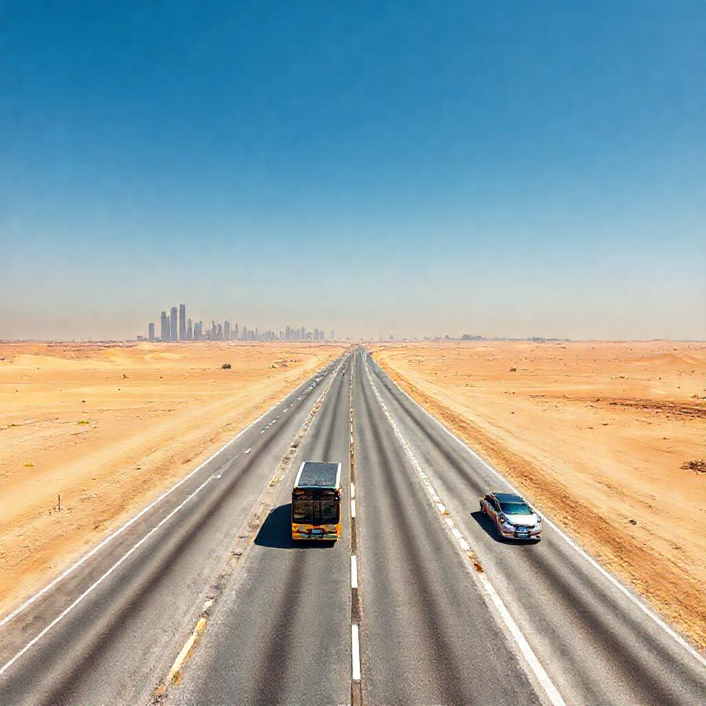 Modern highway route between Dubai and Abu Dhabi showcasing various transport options for a comfortable DXB to Abu Dhabi transfer