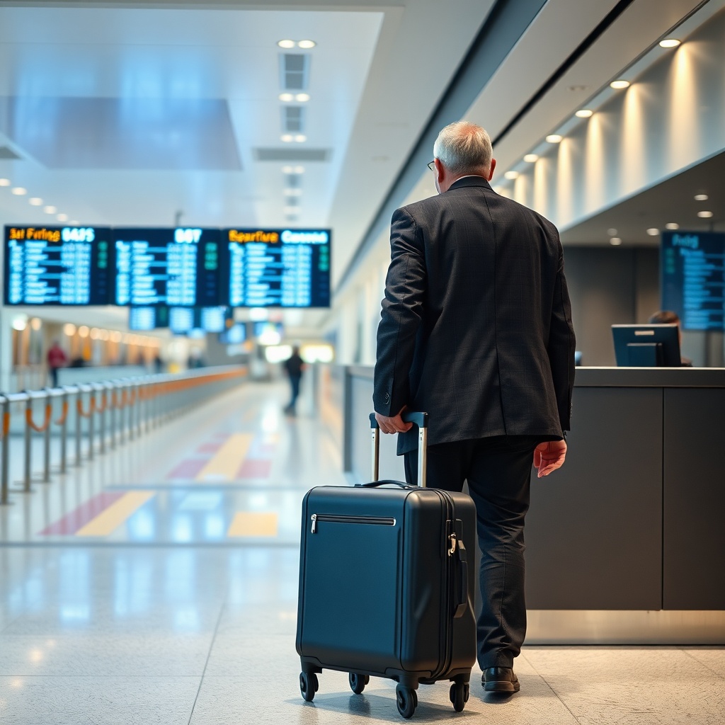 A traveler checking into a DXB transit hotel located directly inside the secure terminal, highlighting convenient hourly booking for long layovers without leaving the airside zone.