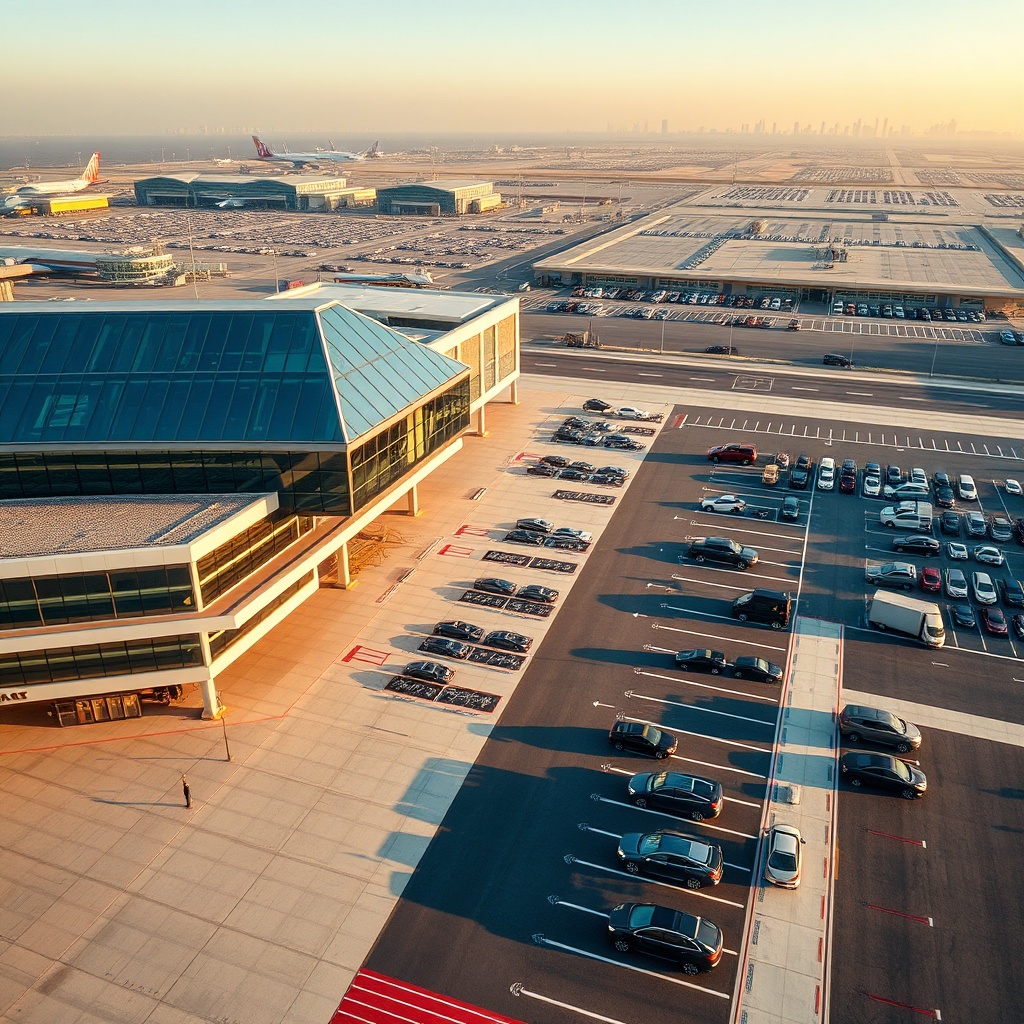 Comprehensive overview of dxb parking facilities showcasing multi-storey garages, open-air economy lots, and premium valet zones designed for seamless terminal access and wayfinding.