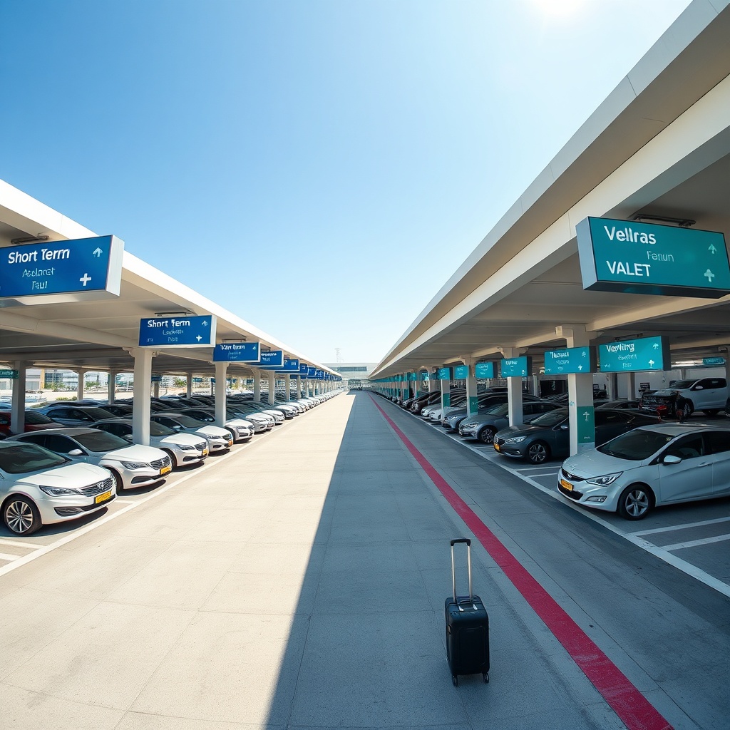 Organized dxb parking facilities outside Dubai airport terminals with clearly marked zones for short-term long-term and valet services