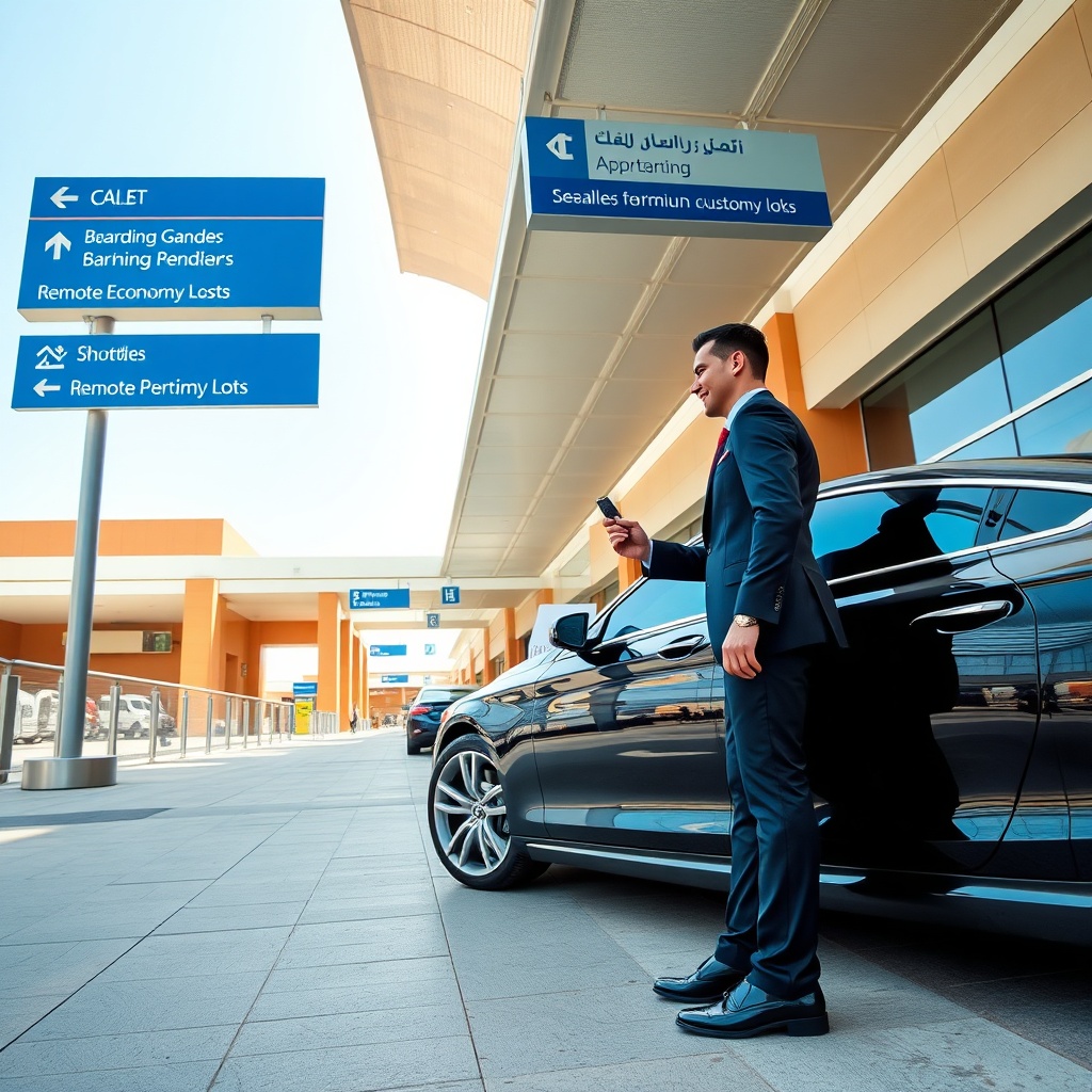 Premium valet service at dxb parking terminal entrance offering convenient drop-off and pick-up options for travelers seeking stress-free airport transit and quick terminal access.